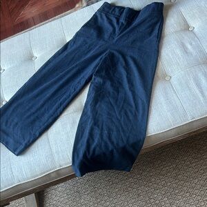 Zara Navy Pinstriped Trouser Pant Cropped Size Small